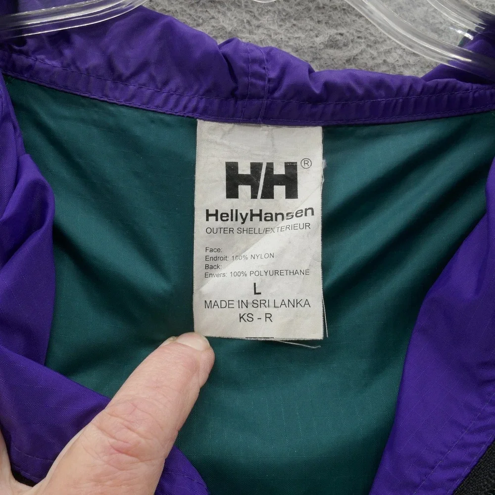 Helly Hansen Full Zip Windbreaker Jacket Large Green Purple Mens Hooded Nylon‎